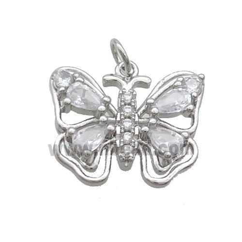 Copper Butterfly Pendant Pave Zircon Platinum Plated