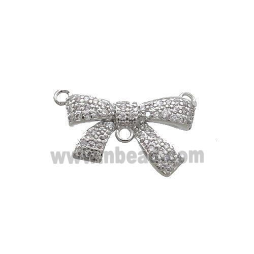 Copper Bowknot Pendant Pave Zircon 2loops Platinum Plated