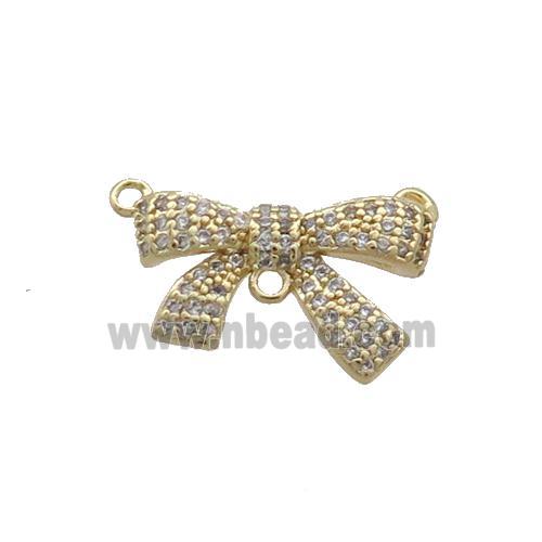 Copper Bowknot Pendant Pave Zircon 2loops Gold Plated