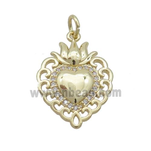 Copper Decor Heart Pendant Pave Zircon Gold Plated