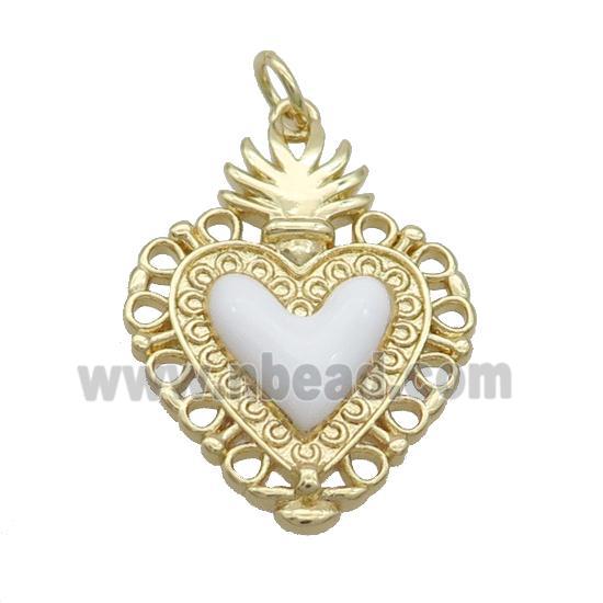 Copper Decor Heart Pendant White Enamel Gold Plated