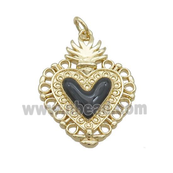 Copper Decor Heart Pendant Black Enamel Gold Plated