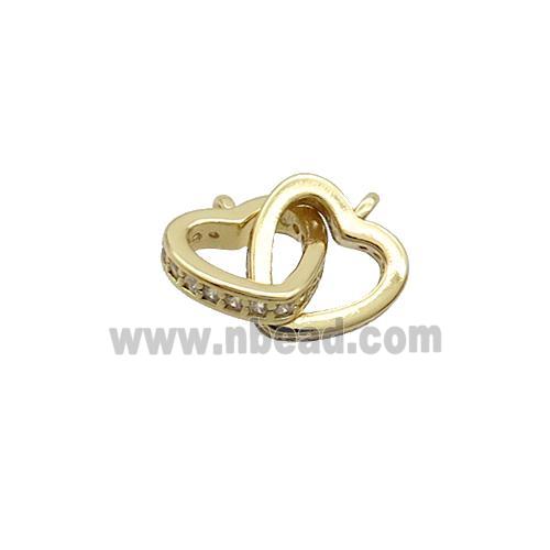 Copper Heart Pendant Pave Zircon Double 2loops Gold Plated