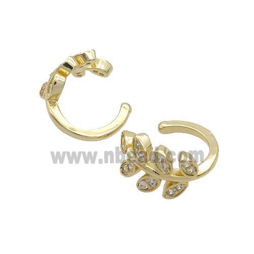 Copper Clip Earring Pave Zircon Leaf Gold Plated