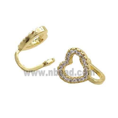 Copper Clip Earring Pave Zircon Heart Gold Plated