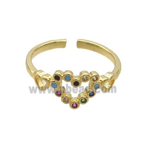 Copper Ring Pave Zircon Heart Gold Plated