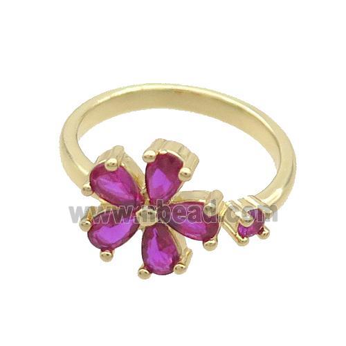 Copper Ring Pave Zircon Flower Gold Plated