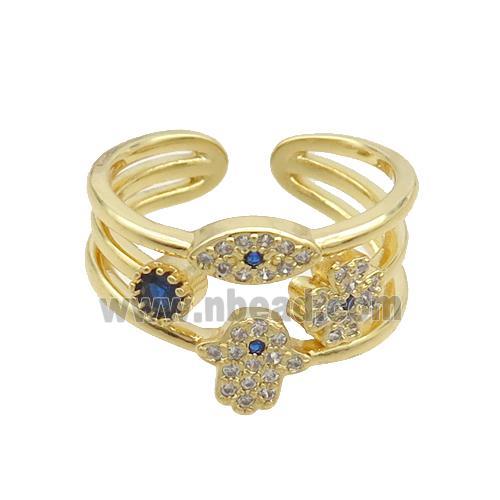 Copper Ring Pave Zircon Eye Hand Gold Plated