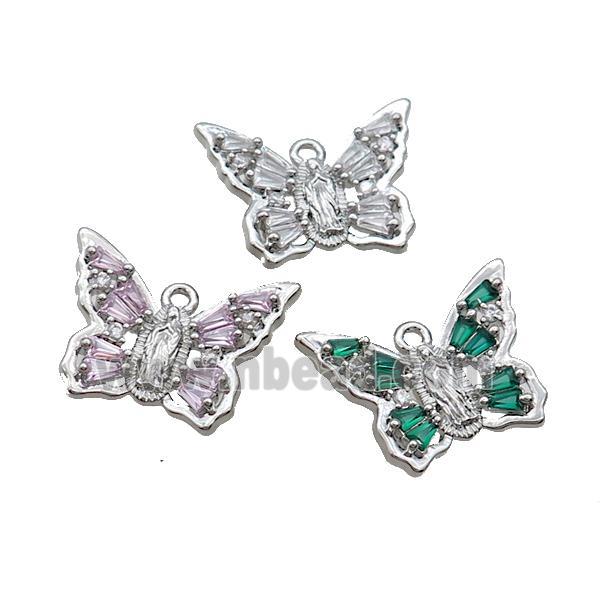 Copper Butterfly Pendant Pave Crystal Glass Platinum Plated Mixed