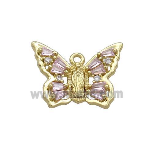 Copper Butterfly Pendant Pave Crystal Glass Gold Plated
