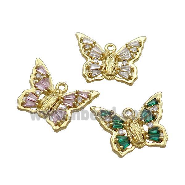 Copper Butterfly Pendant Pave Crystal Glass Gold Plated Mixed