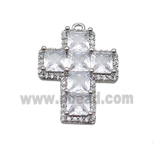 Copper Cross Pendant Pave Clear Crystal Glass Platinum Plated