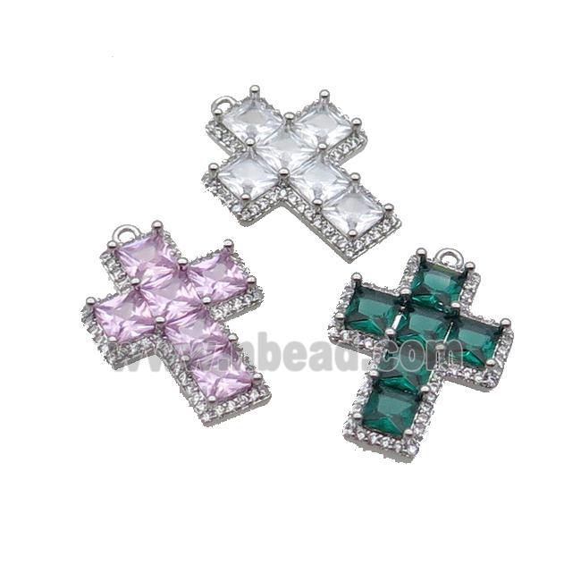 Copper Cross Pendant Pave Crystal Glass Platinum Plated Mixed