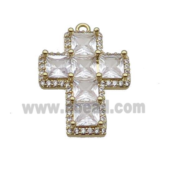 Copper Cross Pendant Pave Clear Crystal Glass Gold Plated