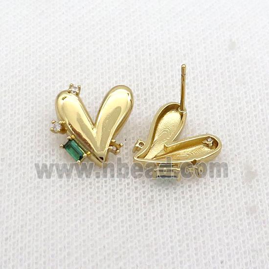 Copper Heart Stud Earring Pave Zircon Gold Plated