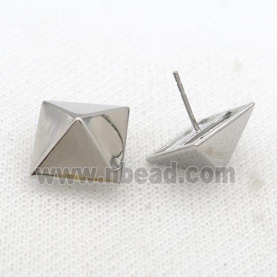 Copper Pyramid Stud Earring Platinum Plated