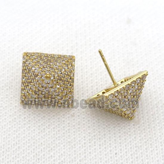 Copper Pyramid Stud Earring Pave Zircon Gold Plated