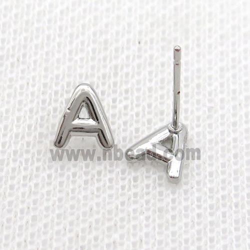 Copper Stud Earring A-Letter Platinum Plated