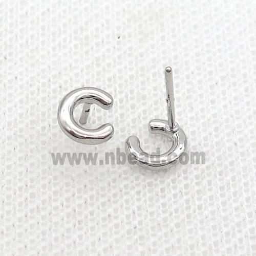 Copper Stud Earring C-Letter Platinum Plated