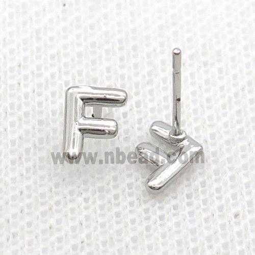 Copper Stud Earring F-Letter Platinum Plated