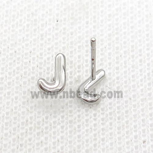 Copper Stud Earring J-Letter Platinum Plated
