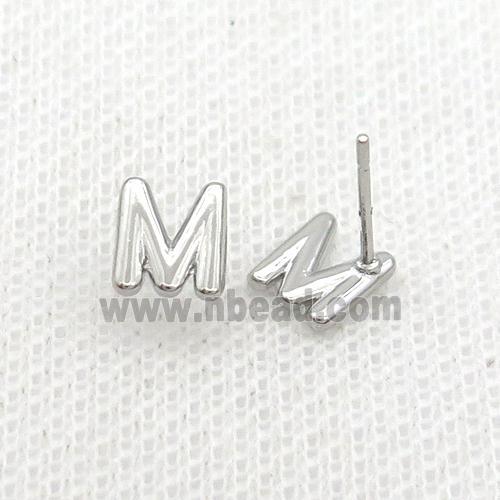 Copper Stud Earring M-Letter Platinum Plated