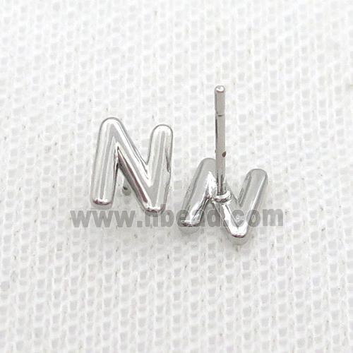 Copper Stud Earring N-Letter Platinum Plated