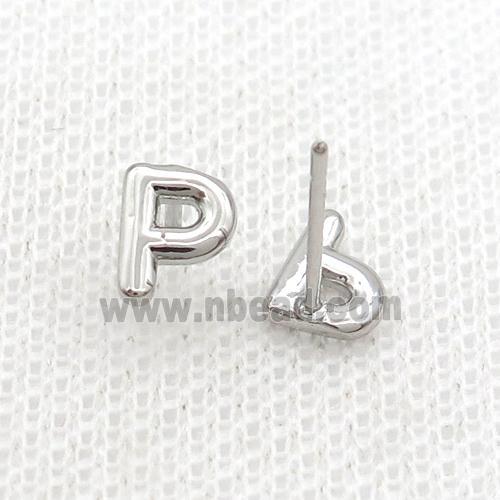 Copper Stud Earring P-Letter Platinum Plated