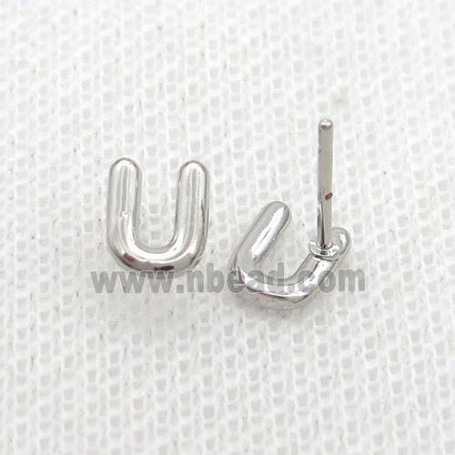 Copper Stud Earring U-Letter Platinum Plated
