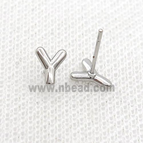 Copper Stud Earring Y-Letter Platinum Plated