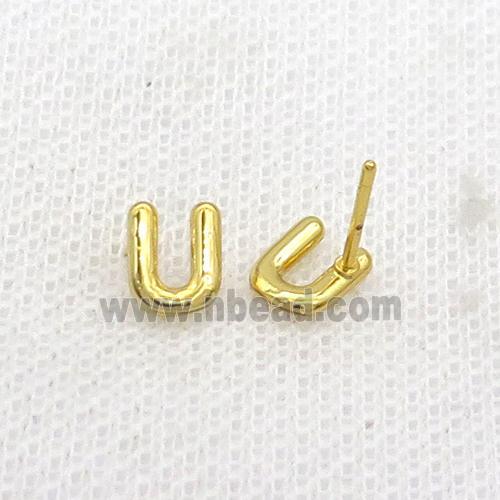 Copper Stud Earring U-Letter Gold Plated