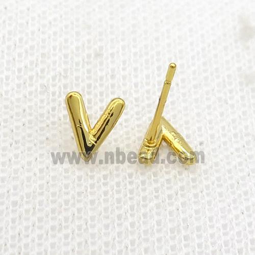 Copper Stud Earring V-Letter Gold Plated
