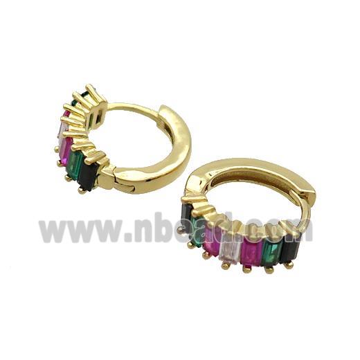 Copper Hoop Earring Pave Zircon Multicolor Gold Plated