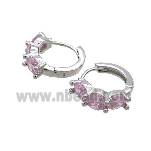 Copper Hoop Earring Pave Pink Zircon Platinum Plated