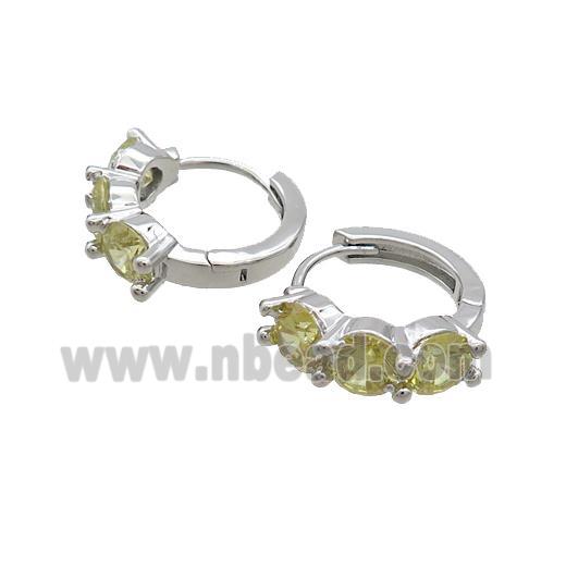 Copper Hoop Earring Pave Olive Zircon Platinum Plated