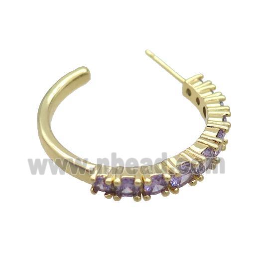 Copper Stud Earring Pave Purple Zircon Gold Plated