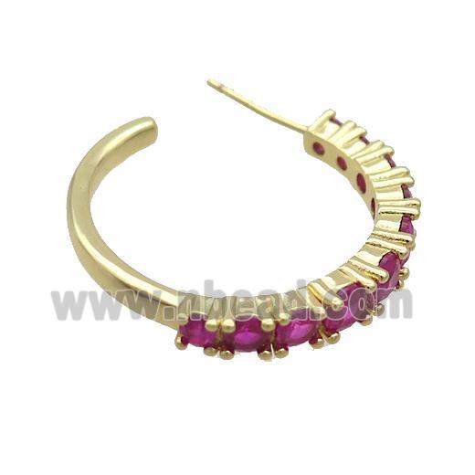 Copper Stud Earring Pave Hotpink Zircon Gold Plated