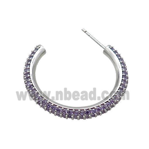 Copper Stud Earring Pave Purple Zircon Platinum Plated