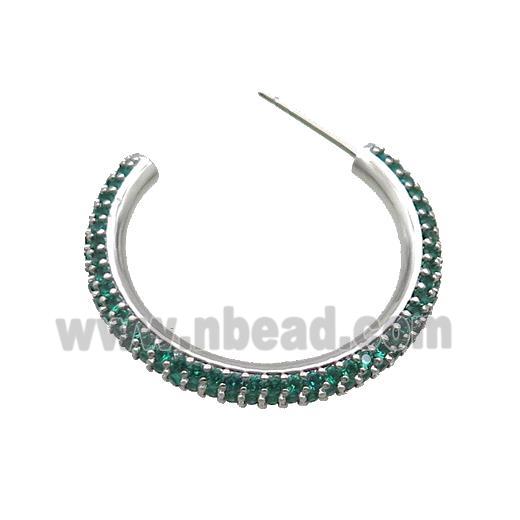 Copper Stud Earring Pave Green Zircon Platinum Plated