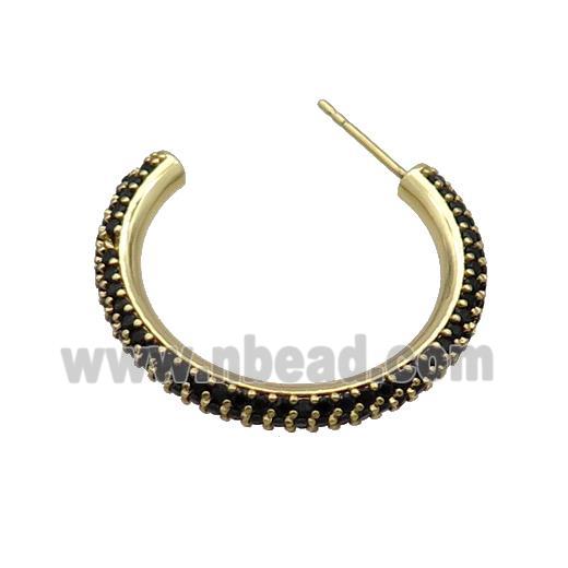 Copper Stud Earring Pave Black Zircon Gold Plated