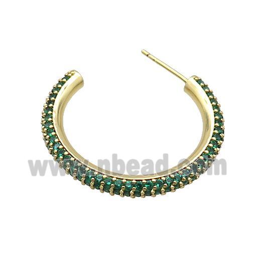 Copper Stud Earring Pave Green Zircon Gold Plated