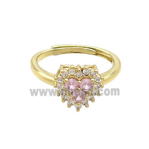 Copper Ring Pave Zircon Heart Adjustable Gold Plated