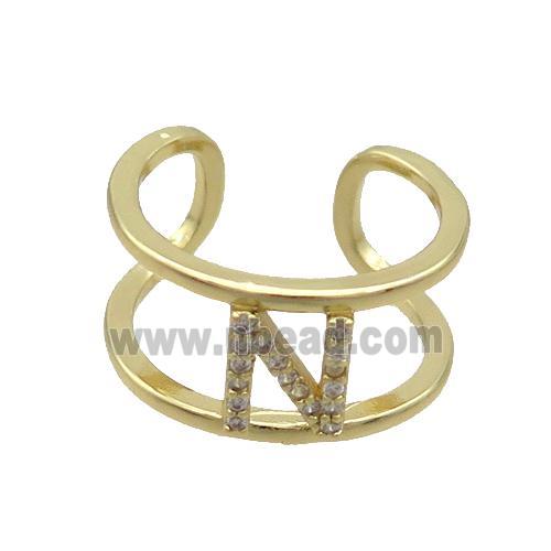 Copper Ring Pave Zircon N-Letter Gold Plated