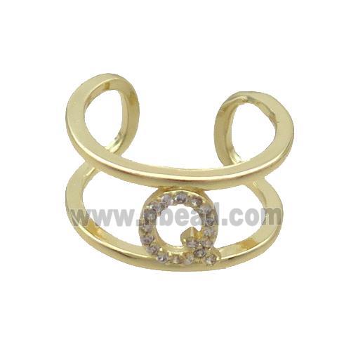 Copper Ring Pave Zircon Q-Letter Gold Plated