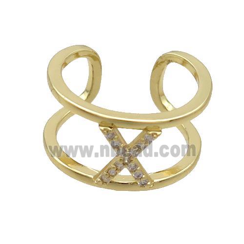 Copper Ring Pave Zircon X-Letter Gold Plated