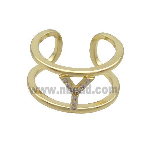 Copper Ring Pave Zircon Y-Letter Gold Plated
