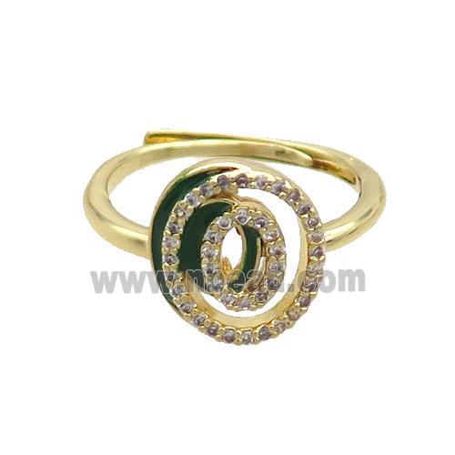 Copper Ring Pave Zircon O-Letter Adjustable Enamel Gold Plated