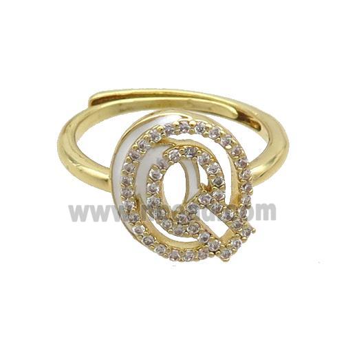 Copper Ring Pave Zircon Q-Letter Adjustable Enamel Gold Plated