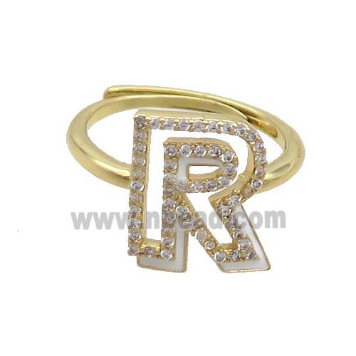 Copper Ring Pave Zircon R-Letter Adjustable Enamel Gold Plated
