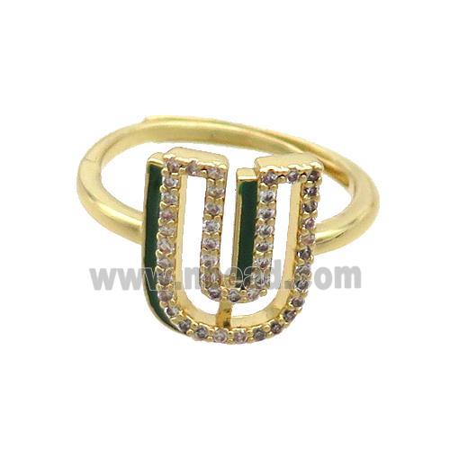 Copper Ring Pave Zircon U-Letter Adjustable Enamel Gold Plated